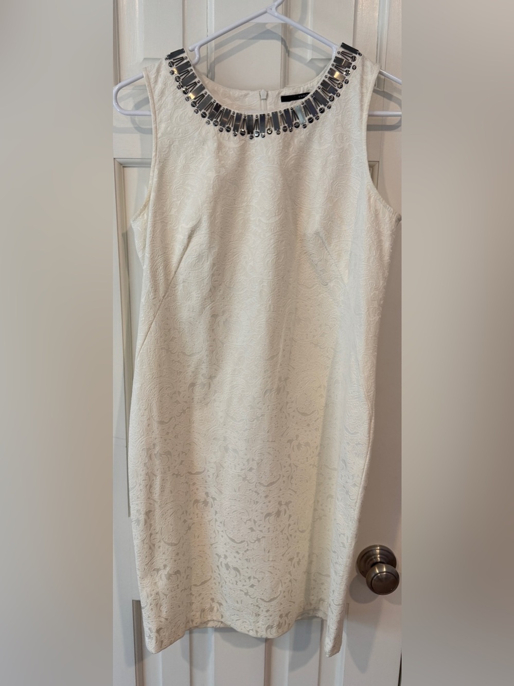 Sleeveless Ivory Textured Sheath Dress